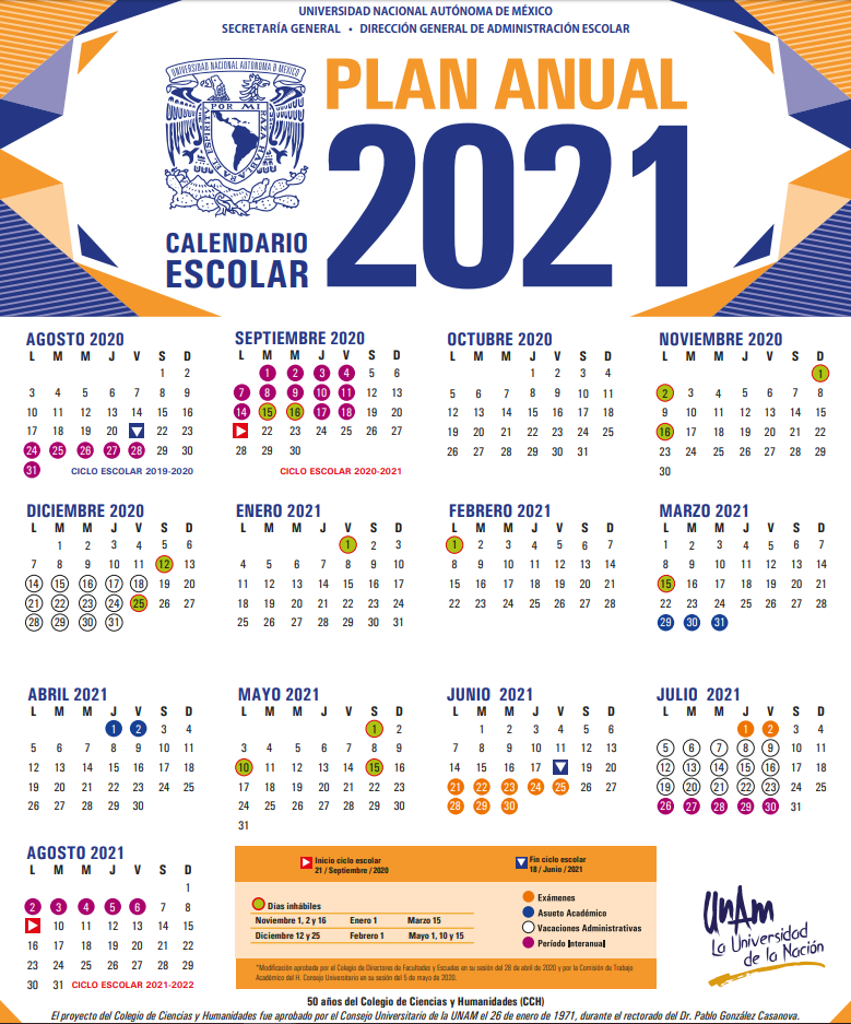 calendario escolar anual unam 2020 2021