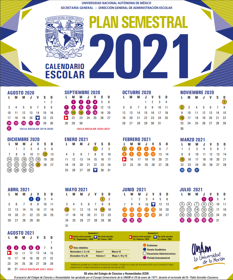 calendario escolar semestral unam 2020 2021